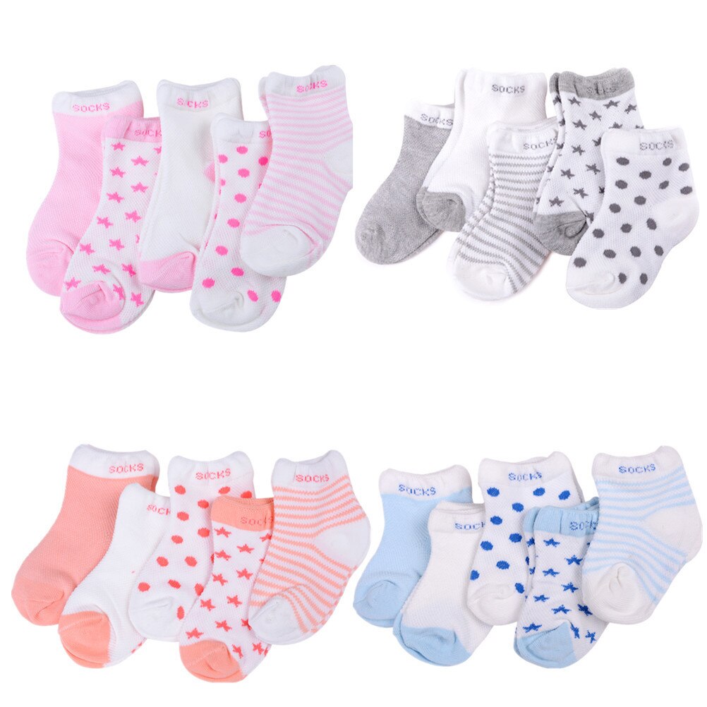 5 pares/set bebê meias bebê menino menina algodão impresso meias recém-nascido infantil crianças macio cinza rosa azul laranja 0-6 m