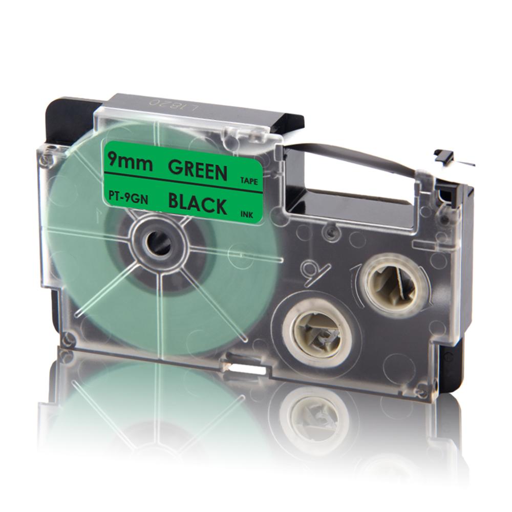 UniPlus XR-9WE Label Tapes Compatible Casio 9mm XR 9WE Black on White for KingJim Label Printer KL-M5 KL-M6 KL-M7 KL-M20 KL-M30: Black on Green