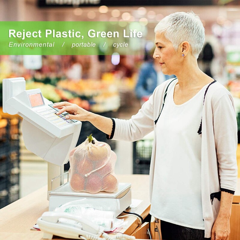 Reusable Shopping Bags, 12-Set Reusable Product Bags Organic Cotton Washable Plastic-Free Bags Zero Waste Shopping Net Bags For