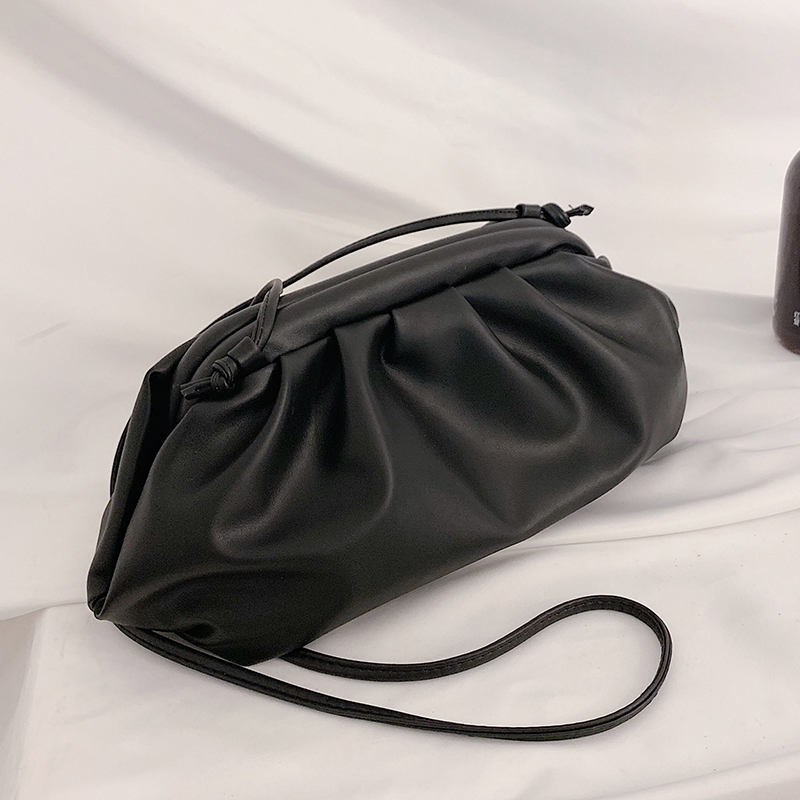 Herald jour pochette soirée sac à main sac femmes grand ruché oreiller sac en cuir pochette sac à main sac blanc noir vert: Black / 11x28x10CM