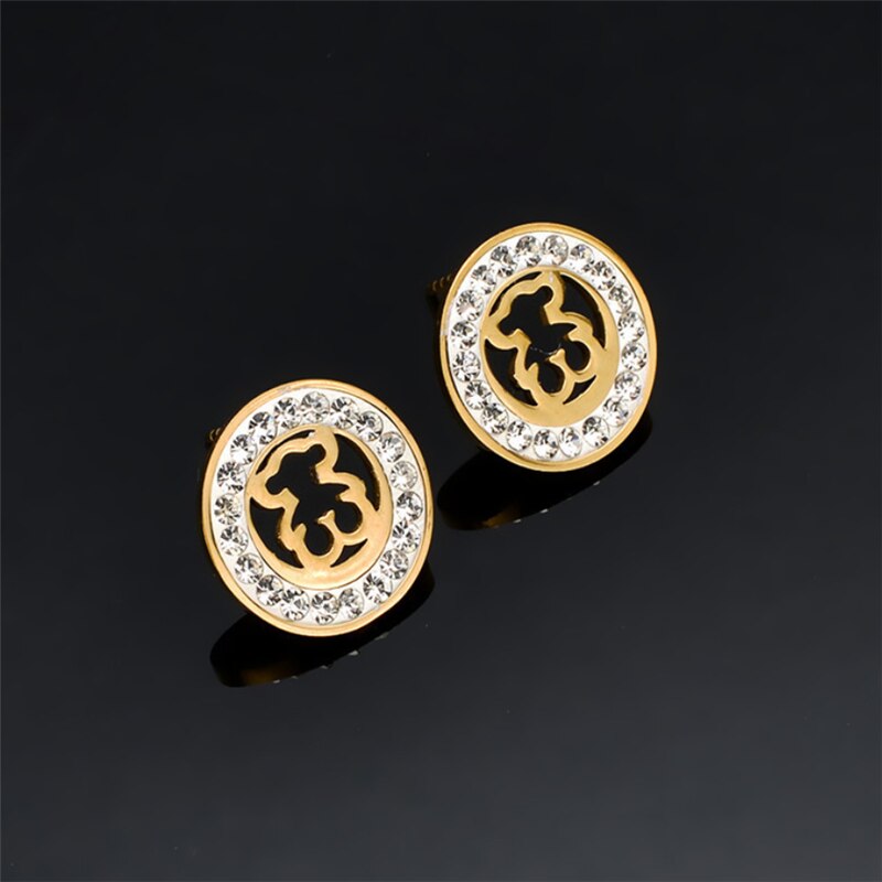 Collana con orecchini pendenti a forma di orso collana con ciondolo a forma di CZ dorata regalo da donna collana in acciaio inossidabile gioielli di moda