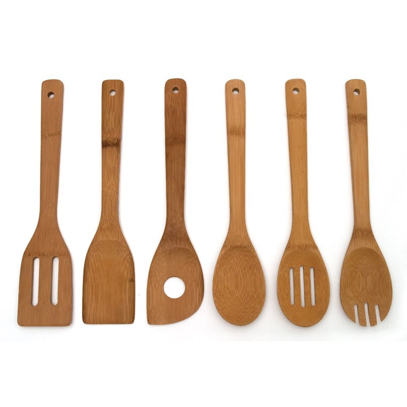 6 st/set naturlig hälsa bambu trä kök slitsad spatel sked blandningshållare köksredskap middag mat wok spadar: Default Title