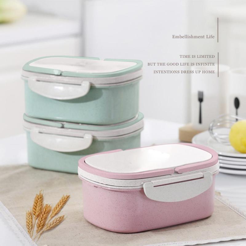 Double-layer Tarwesteel Opbergdoos Cartoon Bento Box Draagbare Milieuvriendelijke Lunchbox Voedsel Opslag Container