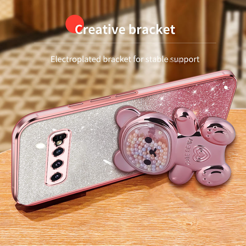 S 9 8 10plus Quicksand Bear Glitter Holder Phone Case On For Samsung Galaxy S8 S10 S9 Plus s9 s8plus s10 s 8 Stand Cover