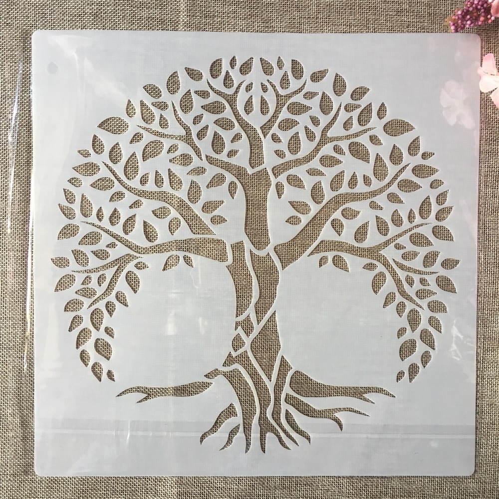 Árbol de la suerte con Mandala grande, 30x30cm, DIY, plantillas de capas, pintura de pared, libro de recortes colorear, relieve, plantilla decorativa: A