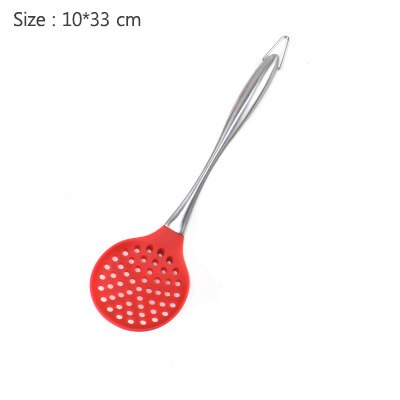 Kitchenware 304 Stainless Steel Hollow Handle Silicone Non-Stick Spatula Spoon Spoon Fence Shovel Kitchen Set Of Four: Red-4