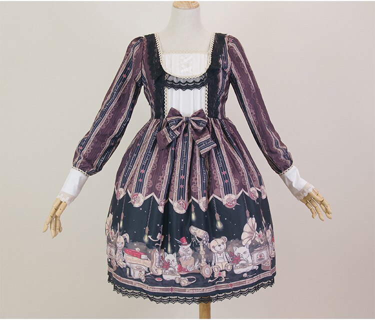 Steampunk vintage langærmet lolita kjole japansk op lolita kjole kvinder sommer jsk lolita kjole til kvinder plus str.: Mørk op / M