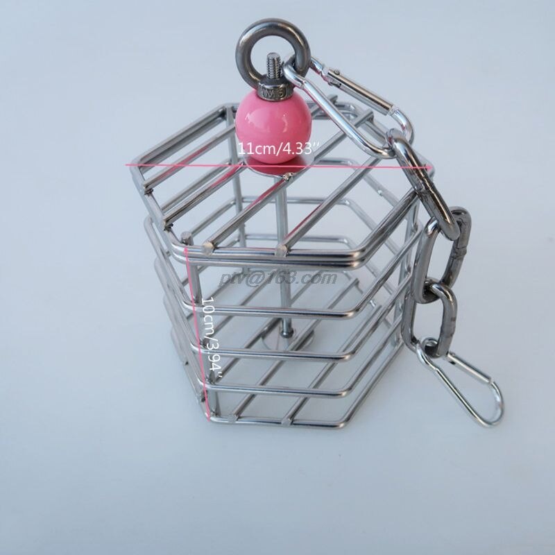 Parrot Stainless Steel Foraging Toy Bird Cage Hanging Chew Toy with Block Inside for African Grey