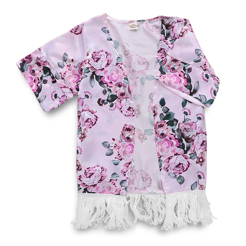 Barn bebis flickor blommig tofs öppen kofta kimono ytterkläder sommar tjej kappa lös jacka ledig blus kläder 1-5t: 24m