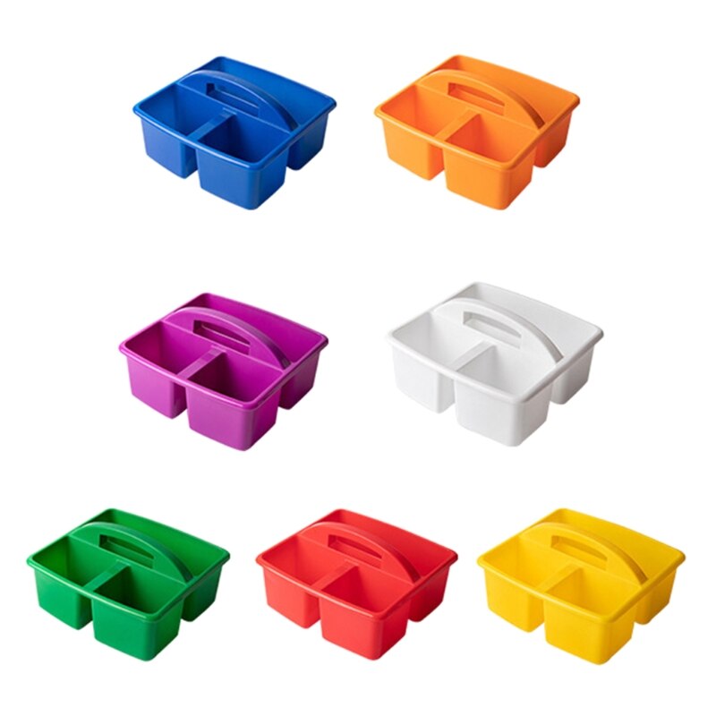 Portable Storage Caddies Box Plastic Divided Basket Bin with 3 Compartments Office Desk Organizer for Art Paint Brushes Colored