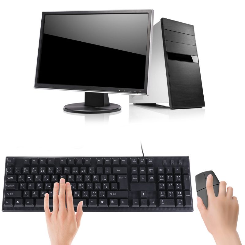 English/Arabic/French/Spanish USB Wired Silent Keyboard Waterproof 104 Keys Keyboard for Desktop Computer PC