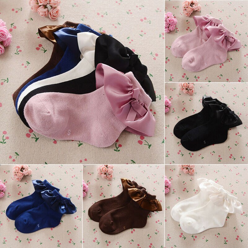 Baby Meisjes Kids Katoen Kant Ruche Strik Sokken Ademend Tutu Stroken Enkel Herfst Anti Slip Solid Novelty Accessoires 2-8Y
