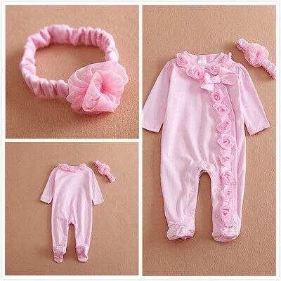 0 ~ 7 Meter Lange Mouw Pasgeboren Baby Meisje Bodysuit Hoofdband Accessoires Kruipen Siamese Kleding