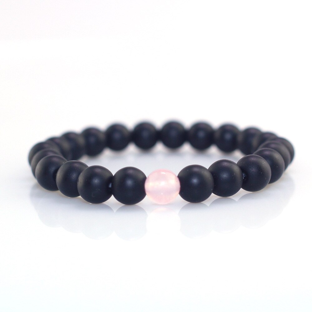 8MM Couples Distance Bracelet Classic Natural Stone Pink and Black Beaded Bracelet for Men Women Best Friend Christmas