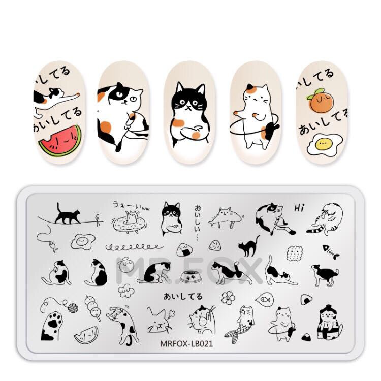 1pc st nagelstämpelplattor nagelmall söt katt liten bebis kock linje kinesisk knut stämpel nagelkonst stämpel bildmall: Mrfox -lb021