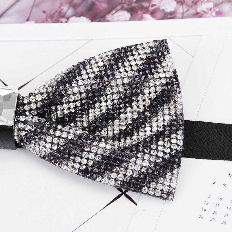 Nœud papillon rayé en diamant Pu pour hommes, accessoire de luxe, Super Cool, avec strass, pour mariage