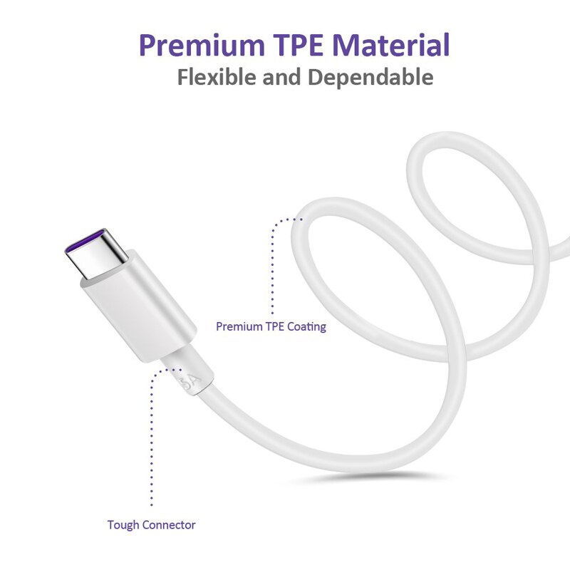 USB 5A Type C Cable For Huawei P30 P20 Pro lite Mate20 10 Pro P10 Plus USB 3.1 Type-C Original Supercharge Super Charger Cable