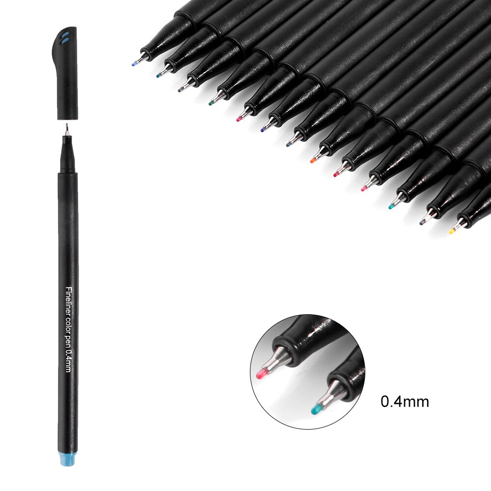 12 Stks/set 0.4Mm Kleurrijke Fiber Fineliners Markeerstift Schilderen Viltstiften Set Fijne Haak Lijn Pen Graffiti Schets tekening Art
