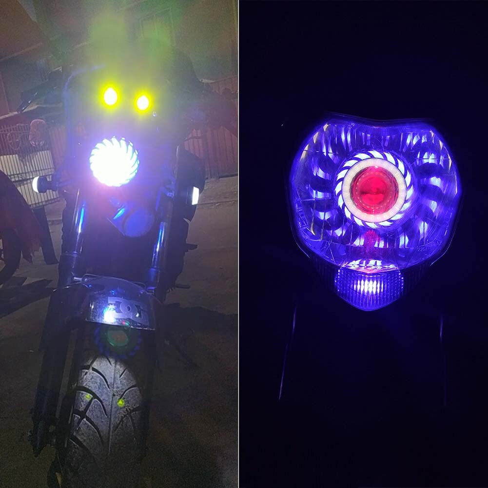 Auto Motorfiets 1200LM Koplamp Led Angel Devil Eyes Koplampen Projector Lens Hoge/Dimlicht Strobe Spotlight Drl Dual Halo lamp