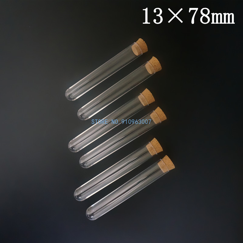 Tube à essai en plastique rigide avec bouchon en liège, diamètre 12mm à 25mm, longueur 60mm à 180mm, récipient à fond rond pour laboratoire scolaire