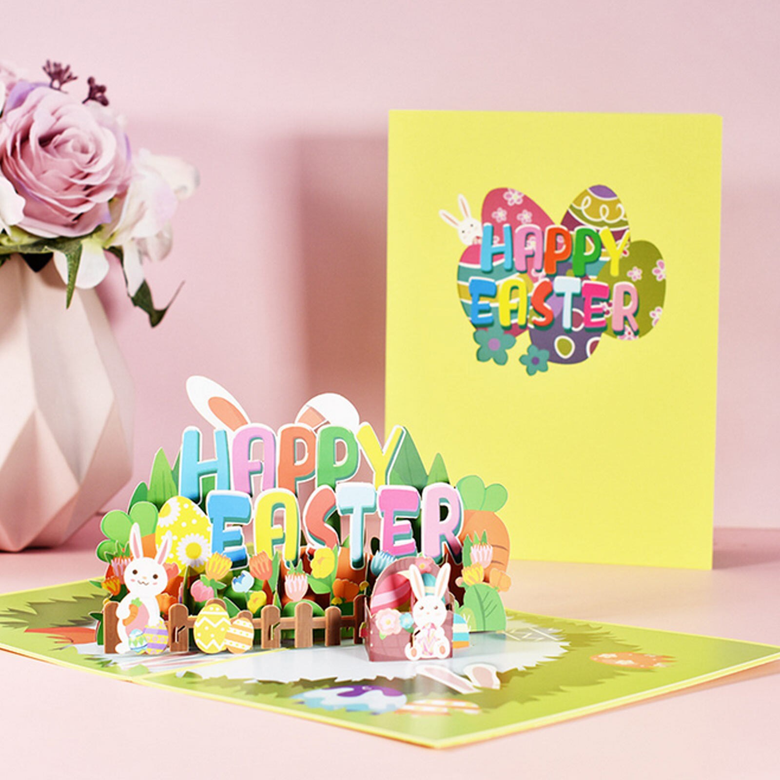 2 Pack Pop Up Easter Cards 3D Card with Envelope Spring Greeting Card Easter Egg Bunny Card Happy Easter Greeting Card for Kids