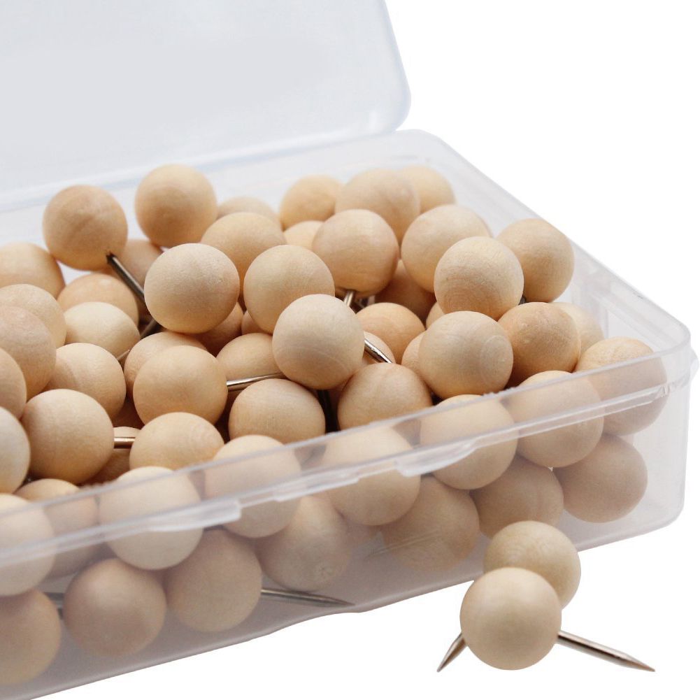 130pcs Round Wood Decorative Push Pins, Wood Head and Steel Needle Point Thumb Tacks for Photos, Maps and Cork Boards-SCLL