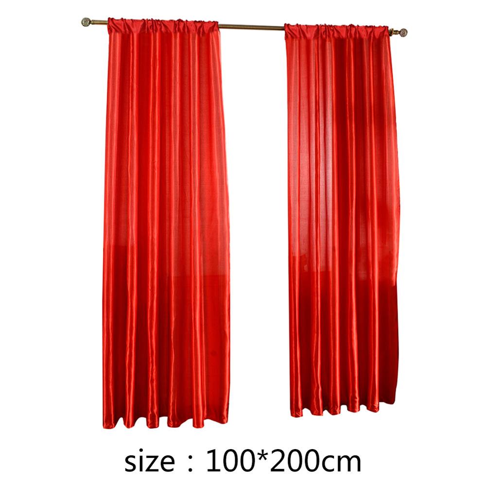 1pc 100 x 200cm solid satin dør vinduesgardin dekorative halvskygge gardiner til stue køkken soveværelse persienner: Rød