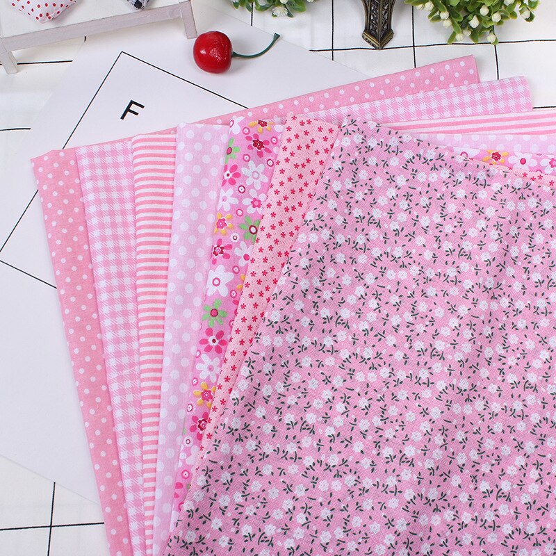 7 Sheet 50*50cm 100% Cotton Mixed Style Floral Print Fabric Cloth Material beautiful DIY Sewing Patchwork supplies home decor: pink