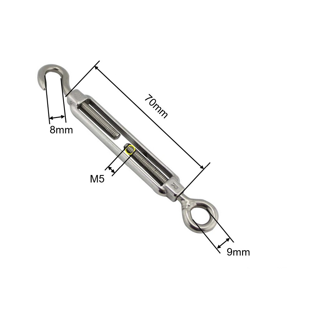 5PCS 304 Stainless Steel Turnbuckle Hook And Eye M4 M5 M6 M8 M10 Marine Cable Raling Stainless Steel Hook And Eye Turnbuckles: M5
