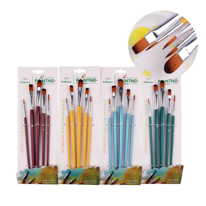 5 stk akvarel pensel træskaft nylon hår pen aluminium rør propylen maling kunst maler pensler forsyninger