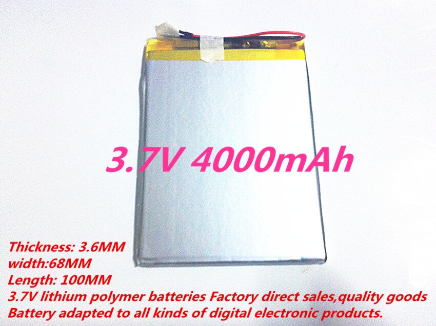 Batería Universal de iones de litio de 3,7 V, 4000mAh, 3668100, para tablet pc, 7 pulgadas, 8 pulgadas, 9 pulgadas, Mp3, MP4, MP5, GPS, DVD, e-book