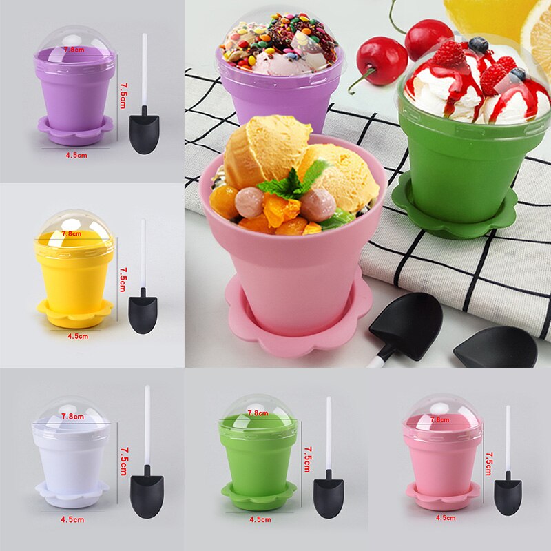 20sets Plastic Pot Cake Pudding Disposable Cups Dessert Fruit Cake Cup For Birthday Wedding Party Pudding Ice Cream Cup With Lid
