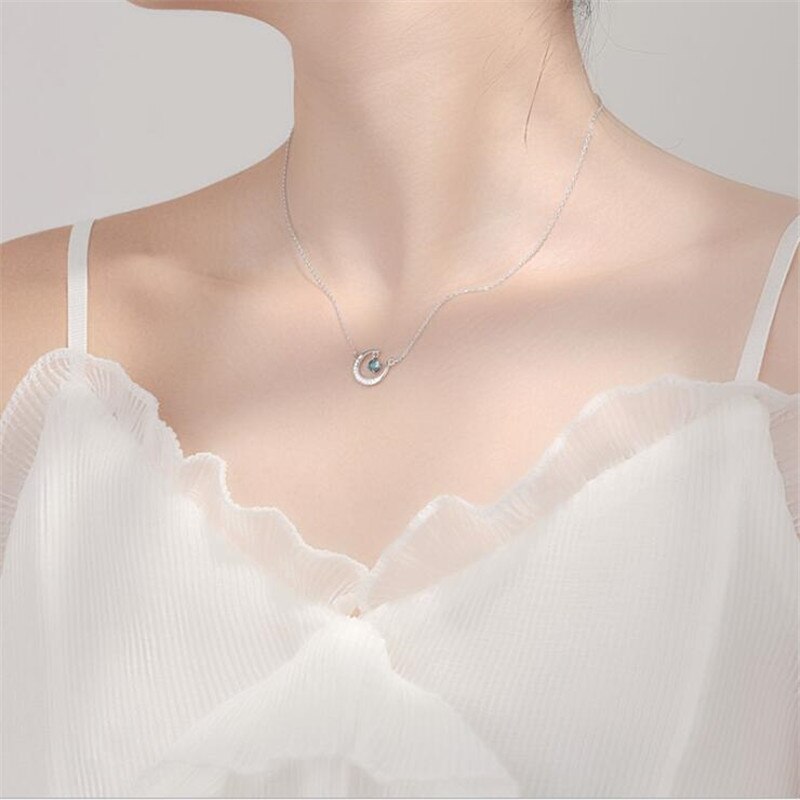 Temperament Diamond Moon 925 Sterling Silver Jewelry Simple Temperament Clavicle Chain Pendant Necklaces N118