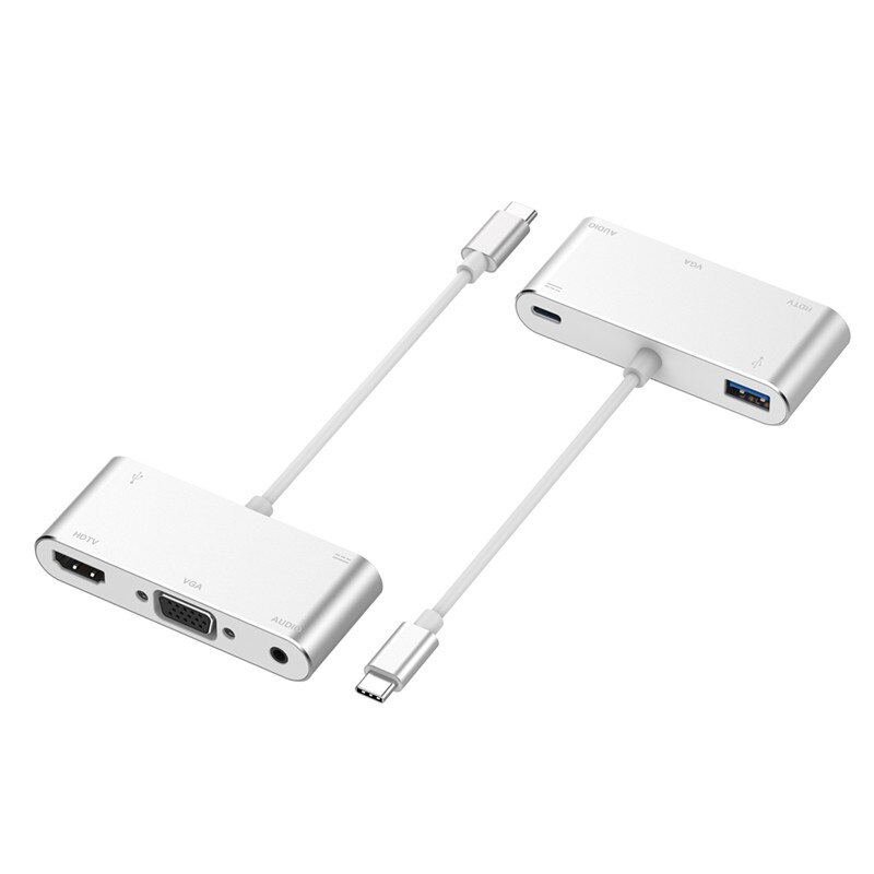 Type-C Naar Hdmi-Compatibel Vga Hub Drie In Een Docking Station Usb-C Voor Apple Xiaomi notebook Projector Mobiele Telefoon Docki: WHITE