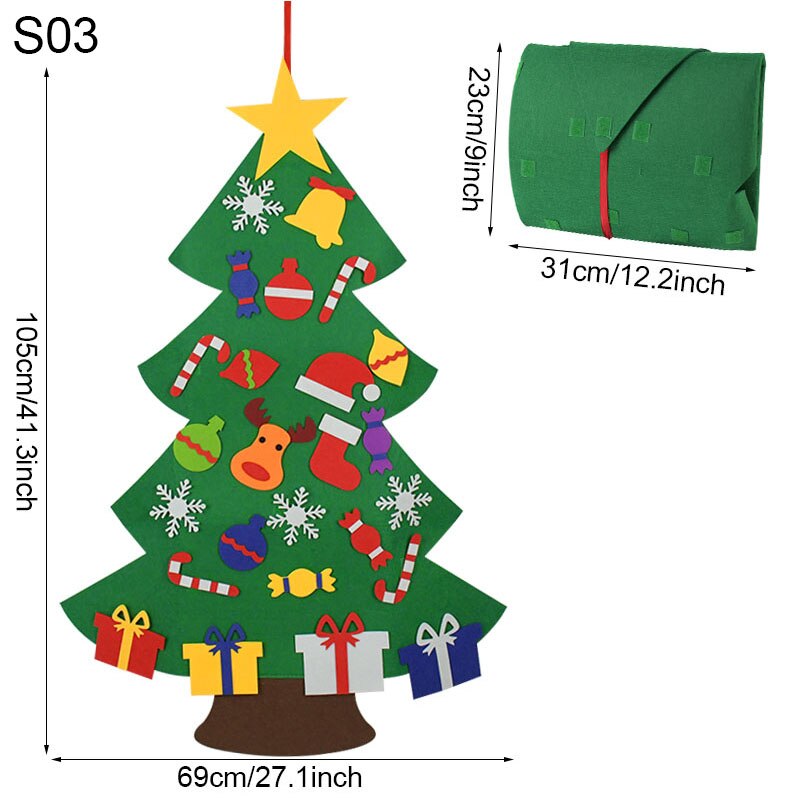 100cm filt juletræ gør-det-selv sæt væghængende dekoration med selvklæbende ornamenter børn børn år jul boligindretning: S03