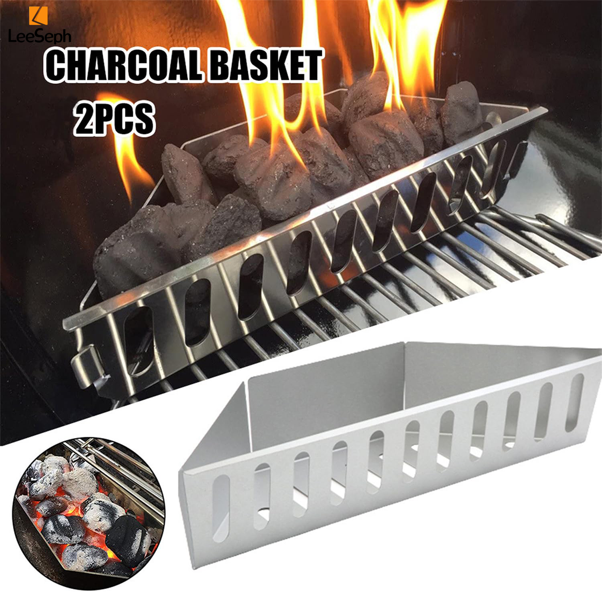 Leeseph Holzkohlekorb aus Edelstahl, Grillzubehör für Grills und Wasserkocher, Holzkohlegrillzubehör