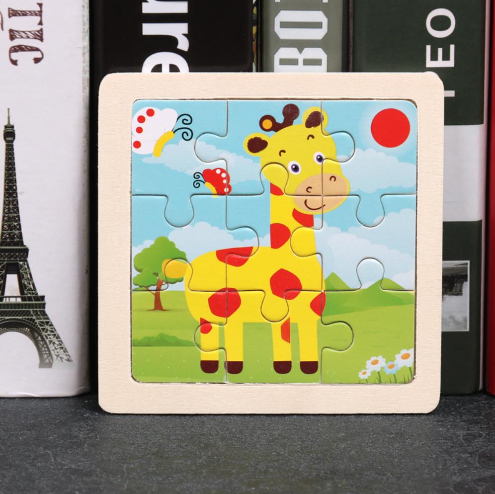 kids 9 Pieces Wooden Animal Print Puzzle Kids Early Education Wooden Puzzle Jigsaw Board Toy