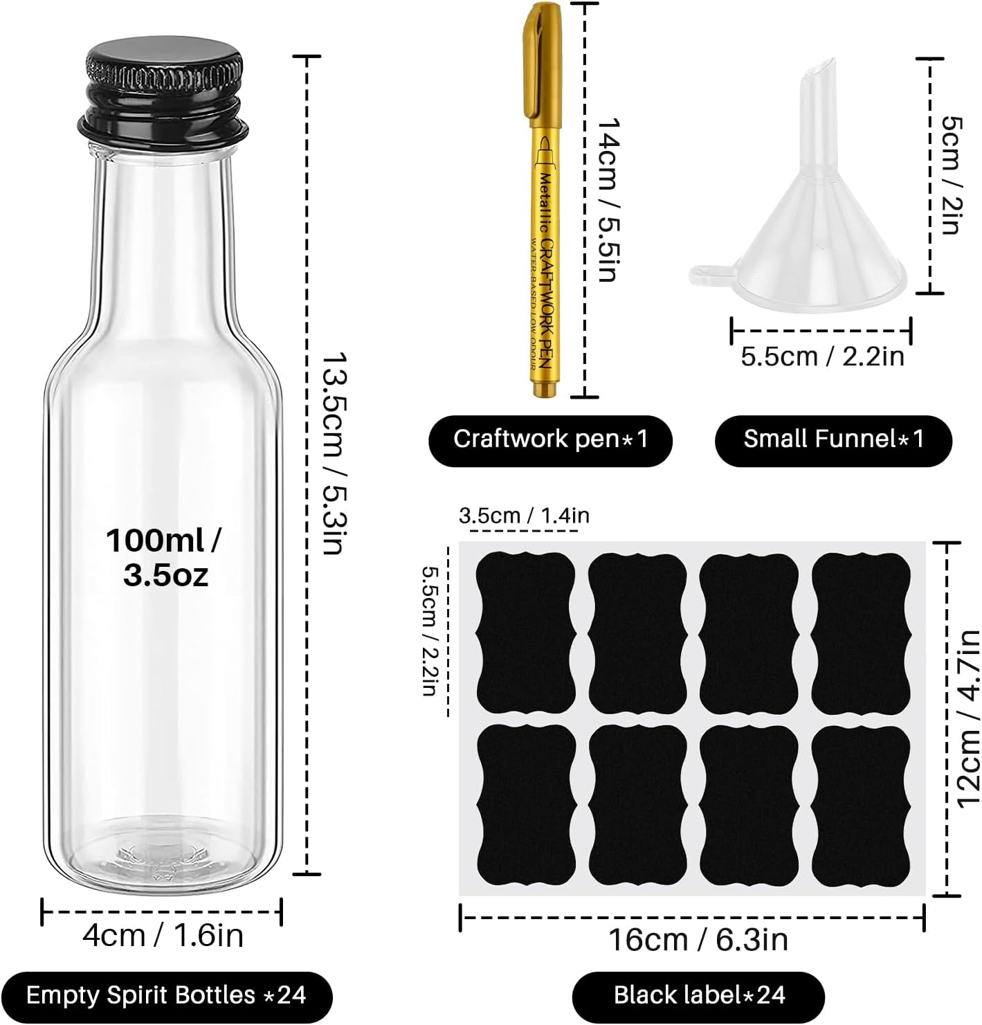 Mini-Schnaps flaschen 100ml leere kleine Plastik flaschen wieder verwendbare Miniatur-Alkohol flaschen mit Etiketten trichter für Hochzeiten