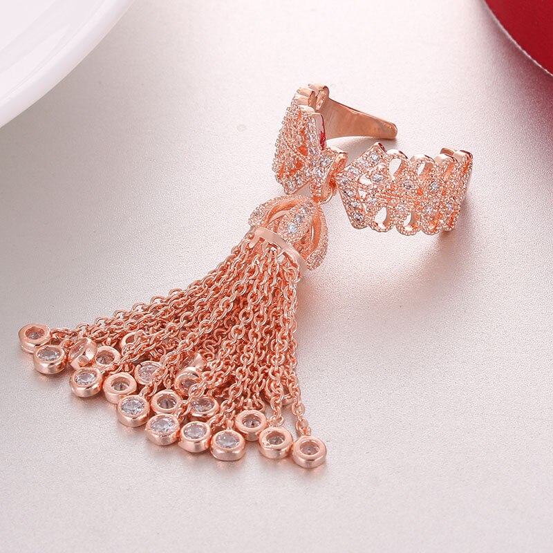 LXOEN Luxury Party Famous Brand Tassel Rings For Women Inlay Cubic Zirconia Adjustable Crown Ring Famous Brand bague: Rose Gold