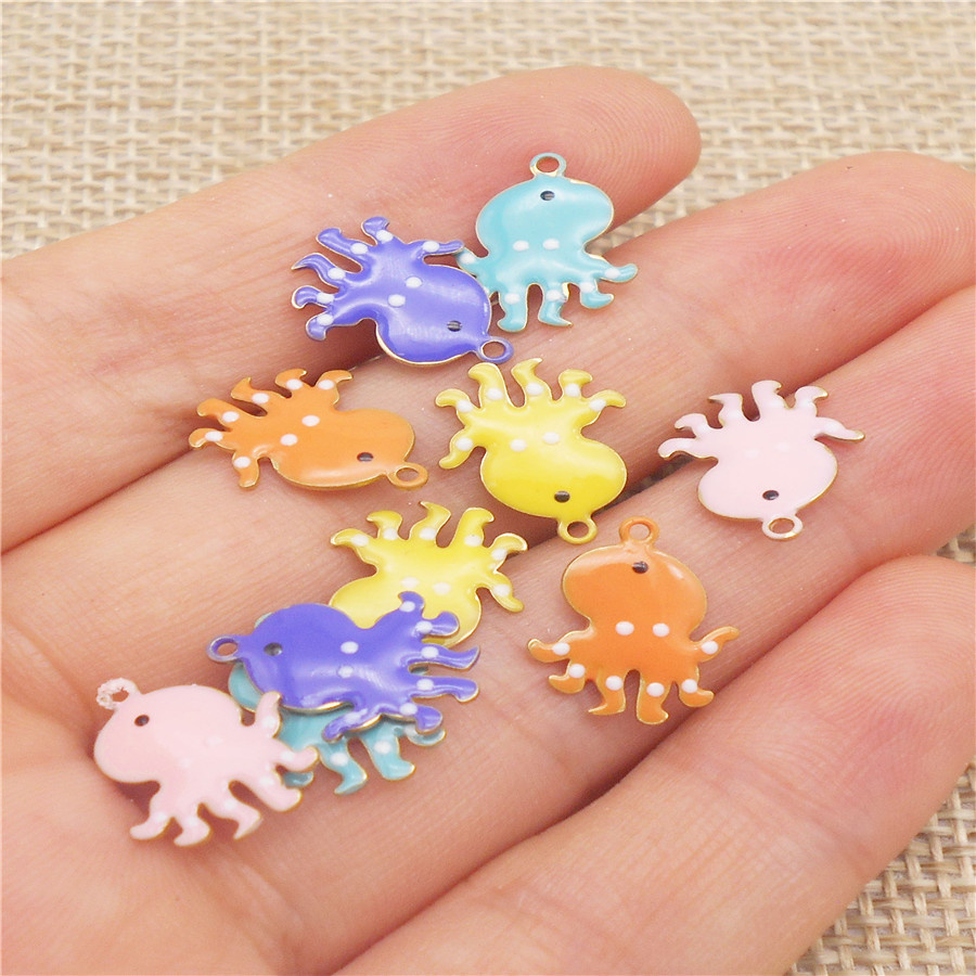 Julie Wang 5PCS 14x11mm Enamel Tiny Octopus Charms Double-sided Cartoon Copper Animal Pendant Bracelet Jewelry Making Accessory