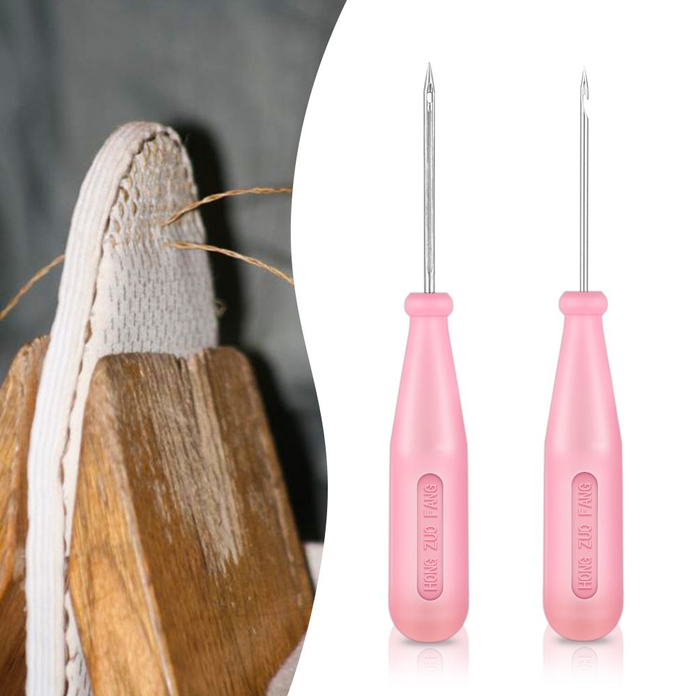 Punzón de acero para coser, herramienta de cuero hecha a mano, cono de mango de plástico, agujas de reparación de zapatos