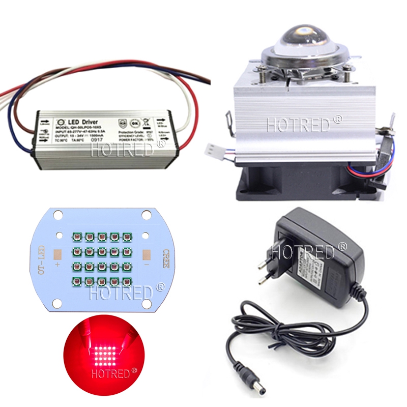 50W 60W High Power LED Chip 660nm Deep Red LED Grow Light 660 nm COB Diode Emitter+Driver+heatsink+cooler+lens reflector