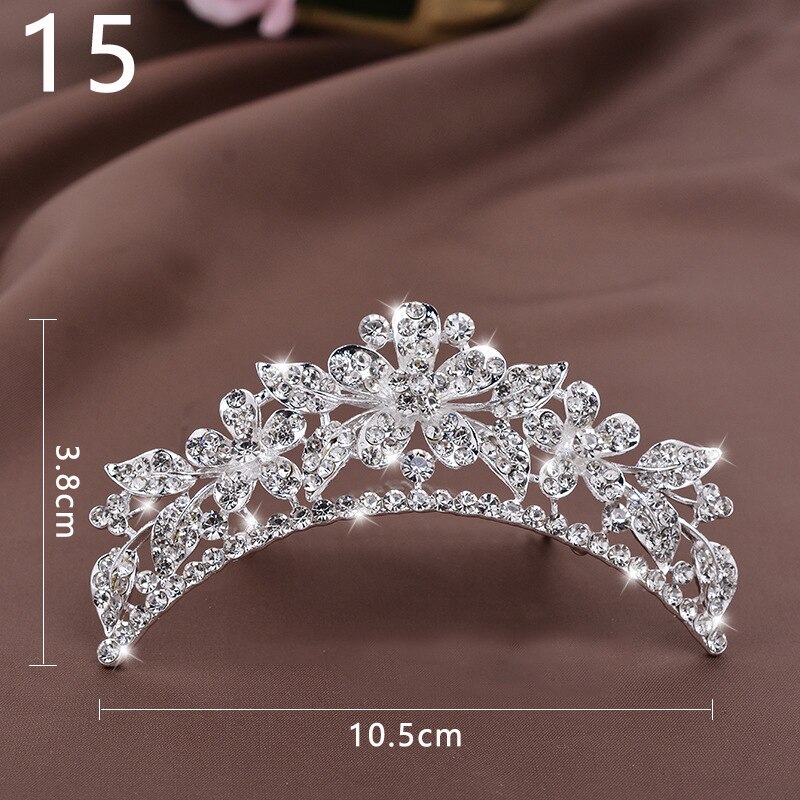 Prinzessin Krone für Mädchen Zeigen Braut Krone Tiara Diadem Silber Farbe Kristall Blumen Hochzeit Braut Haar Zubehör Kopf Schmuck: 15