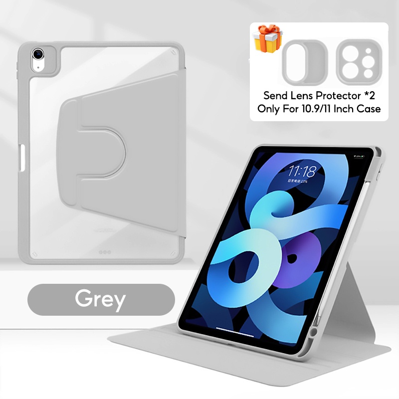 TBTIC 360° Rotation Case For iPad Air 4 5 10th 10.9 Pro 11 9th 8th 7th Gen 10.2In Mini 6 Cover Casing With Pencil Slot Holder: iPad mini 6 / GRAY