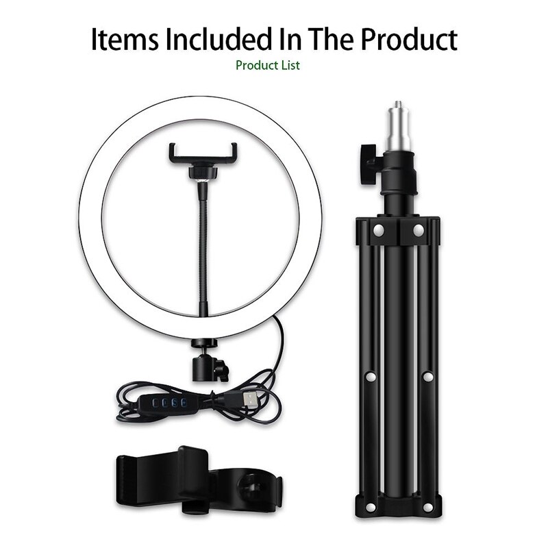 LED Ring Light 16 cm 5600K Dimmable Selfie Ring Lamp with 50 cm Tripod Phone Holder USB Plug Photography Lighting