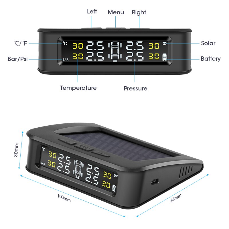 Vtopek Solar- TPMS Sensor reifendruck Reifen Auto Slarm Reifen Druck Überwachung System USB Ladung IP67 waterpoof 5 Sensor