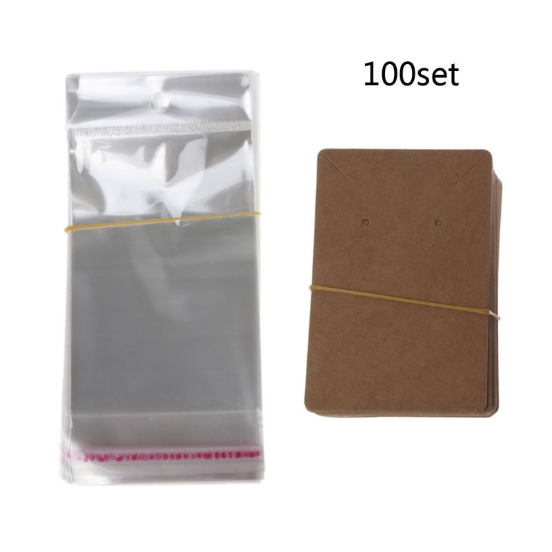 100Stck leer Kraft Papier Schmuck Verpackung Karte Stichworte Verwendet Für Halskette Ohrring Anzeige Karten mit 100Stck Selbst- dichtung Taschen: Braun