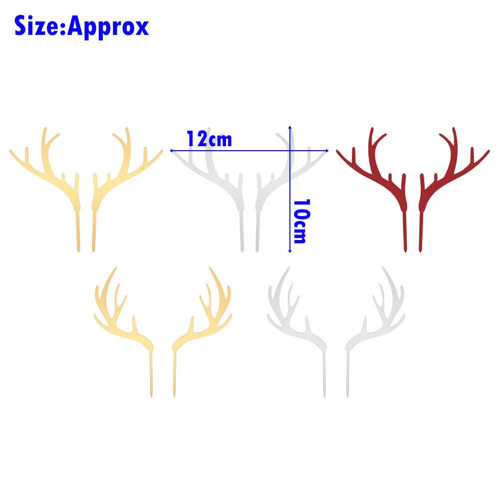 Goudkleurige hertengeweien van acryl cupcake toppers, vrolijke kerstversiering van acryl voor een feesttaart.