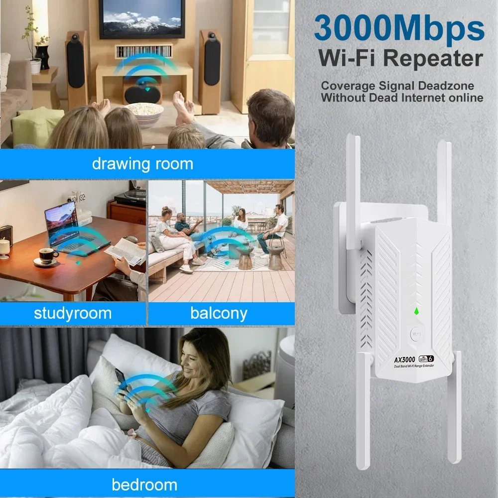 WIFI6 3000Mbps Bezprzewodowy Repeater Dual Band 2.4G/5GHz Gigabitowy WiFi Extender Router Dalekiego Zasięgu Wzmacniacz Sygnału Powiększający