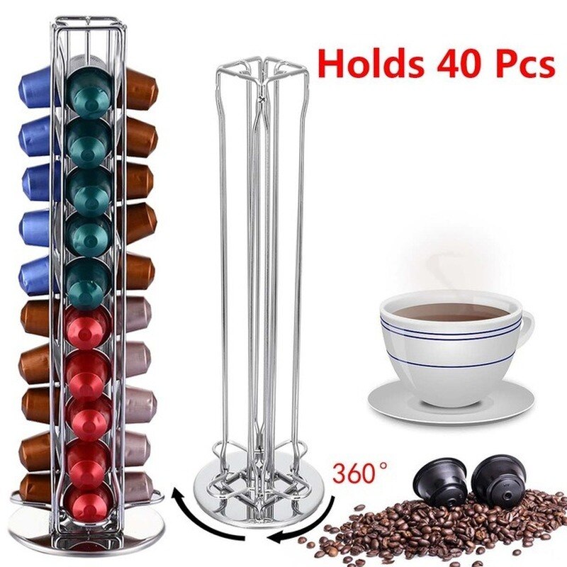 40 Cups Nespresso Coffee Pods Holder Rotating Rack Coffee Capsule Stand Dolce Gusto Capsules Storage Shelve Organization Holder